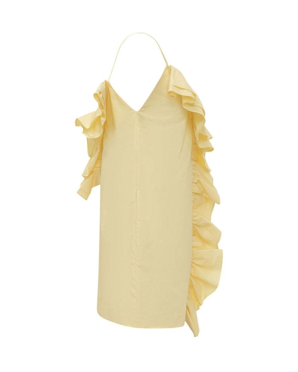 MSGM Yellow Solid V Neck Knee Length Dress