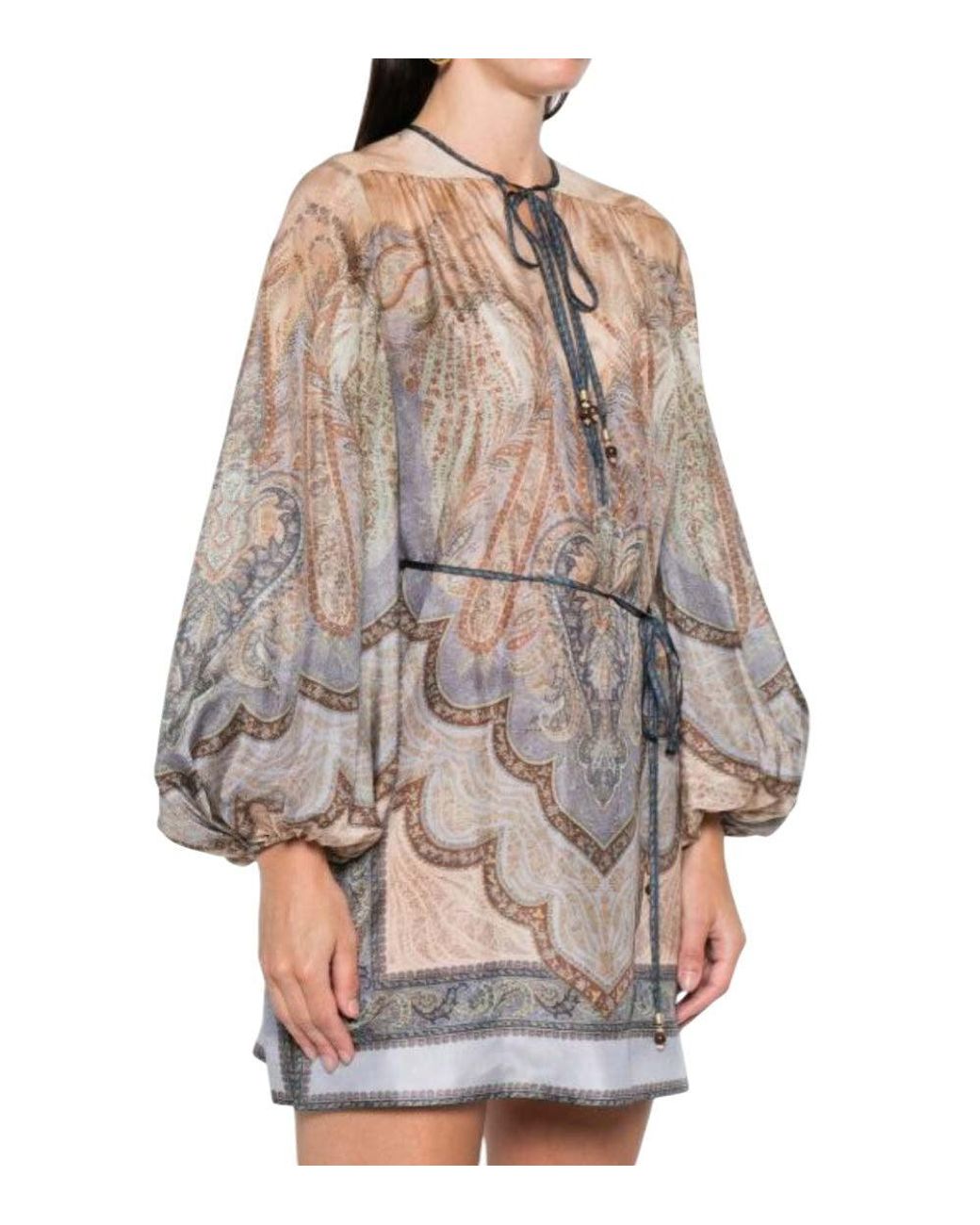 Zimmermann Gray Multicolour Tie Neck Mini Dress
