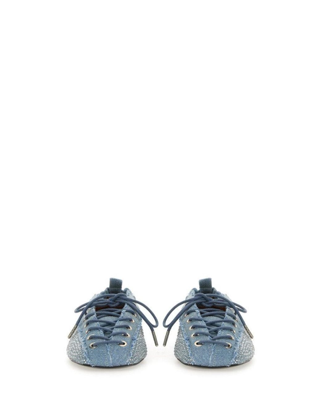 Ganni Blue Denim Lace Up Ballet Flats