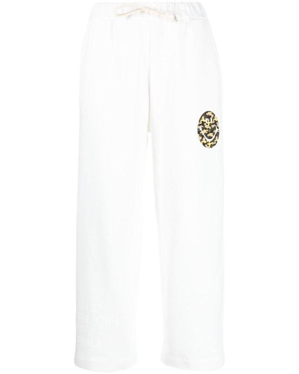 Joshua Sanders White Smiley Logo Sweatpants