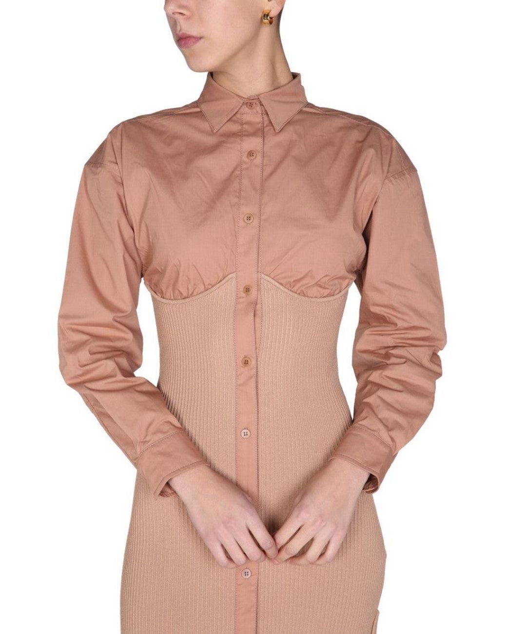 ANDREADAMO Pink Woven Shirt Collar Mini Dress