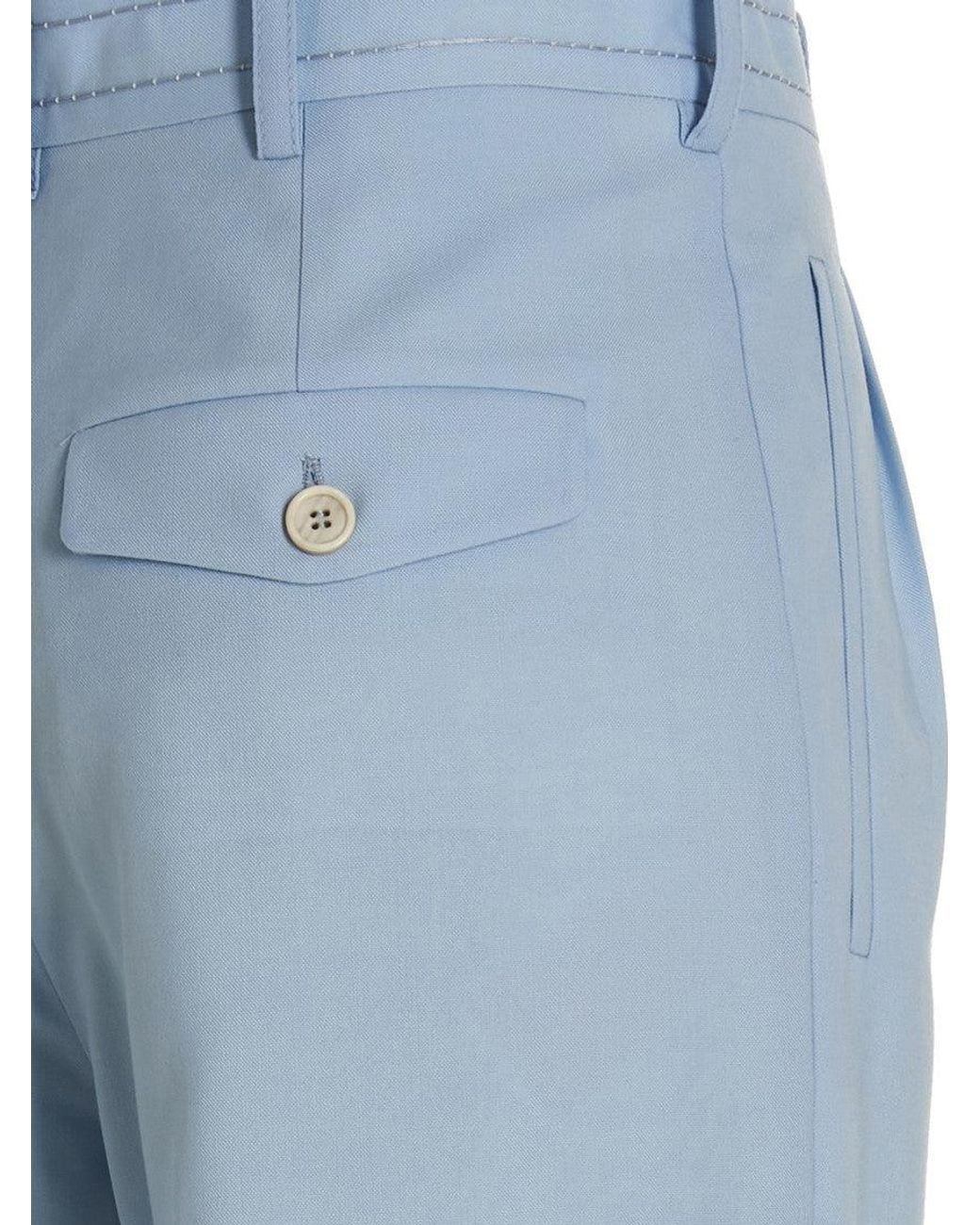 Marni Blue Front Pleat Wool Trousers