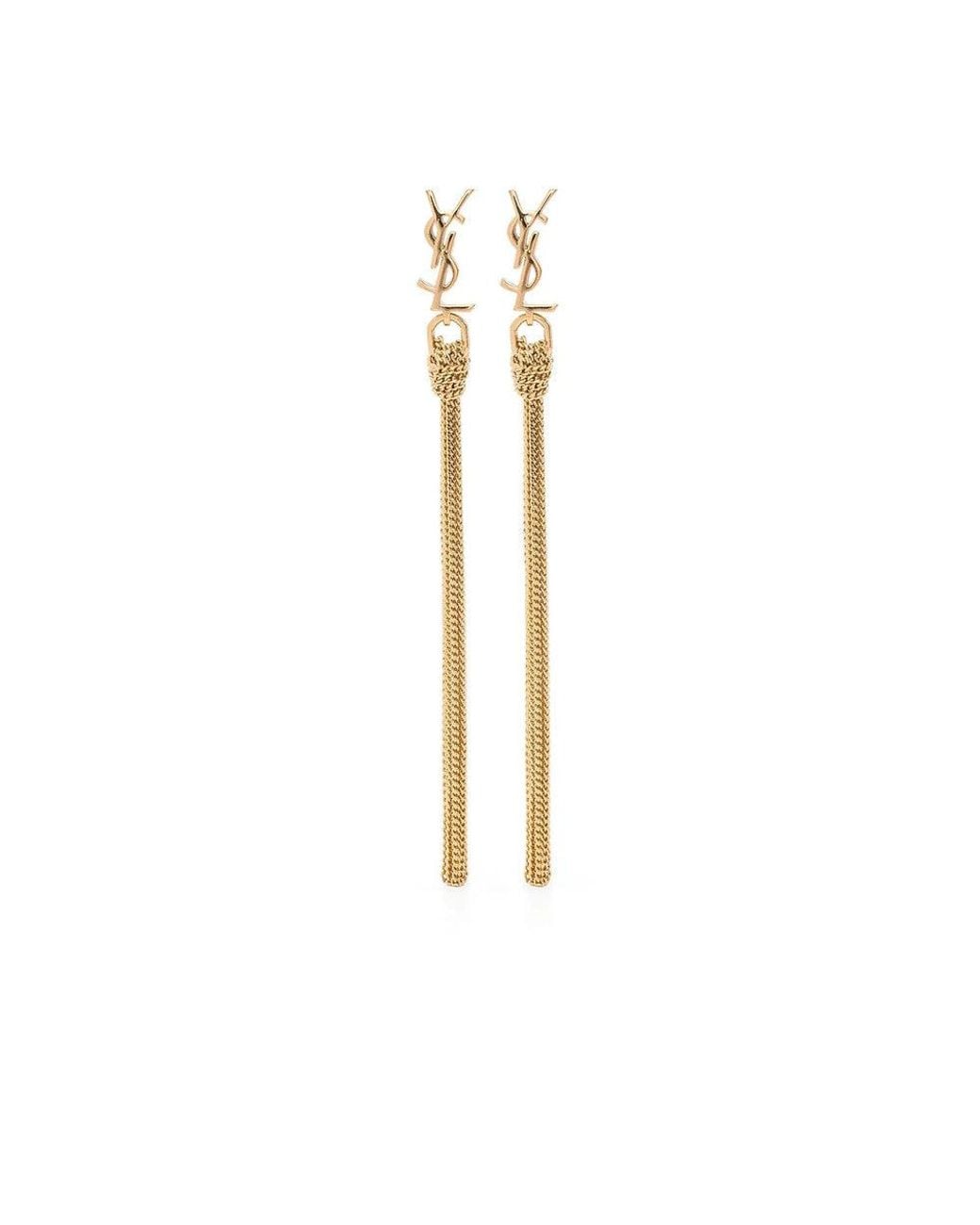 Saint Laurent Metallic Golden Cassandre Dangler Earrings
