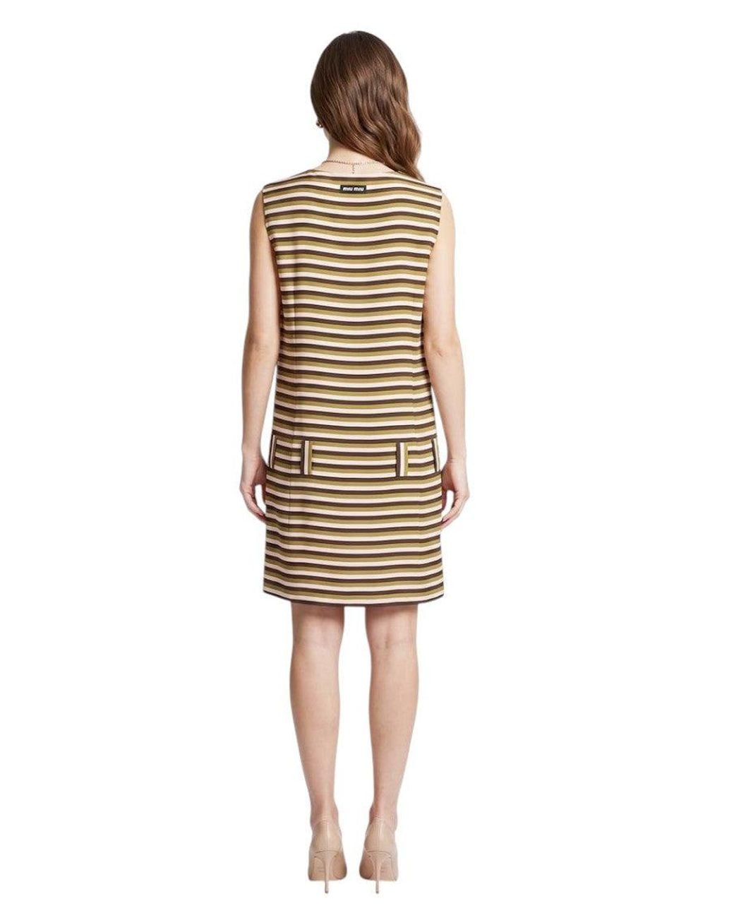 Miu Miu Metallic Stripes Halter Neck Dress