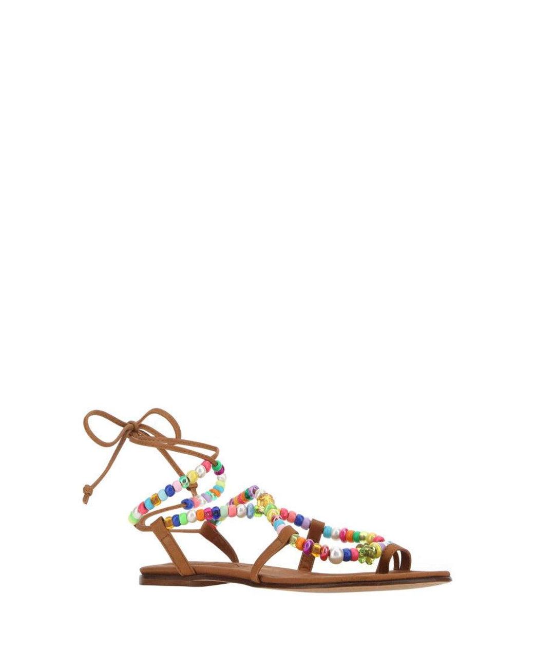 Alameda Turquesa Brown Embellished Leather Sandals