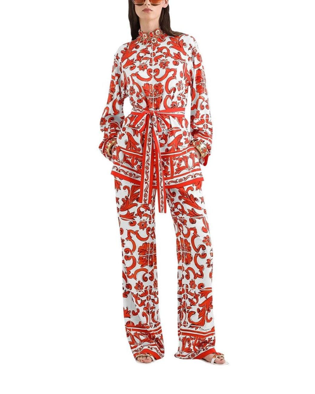 Dolce & Gabbana Red Loose Printed Shirt