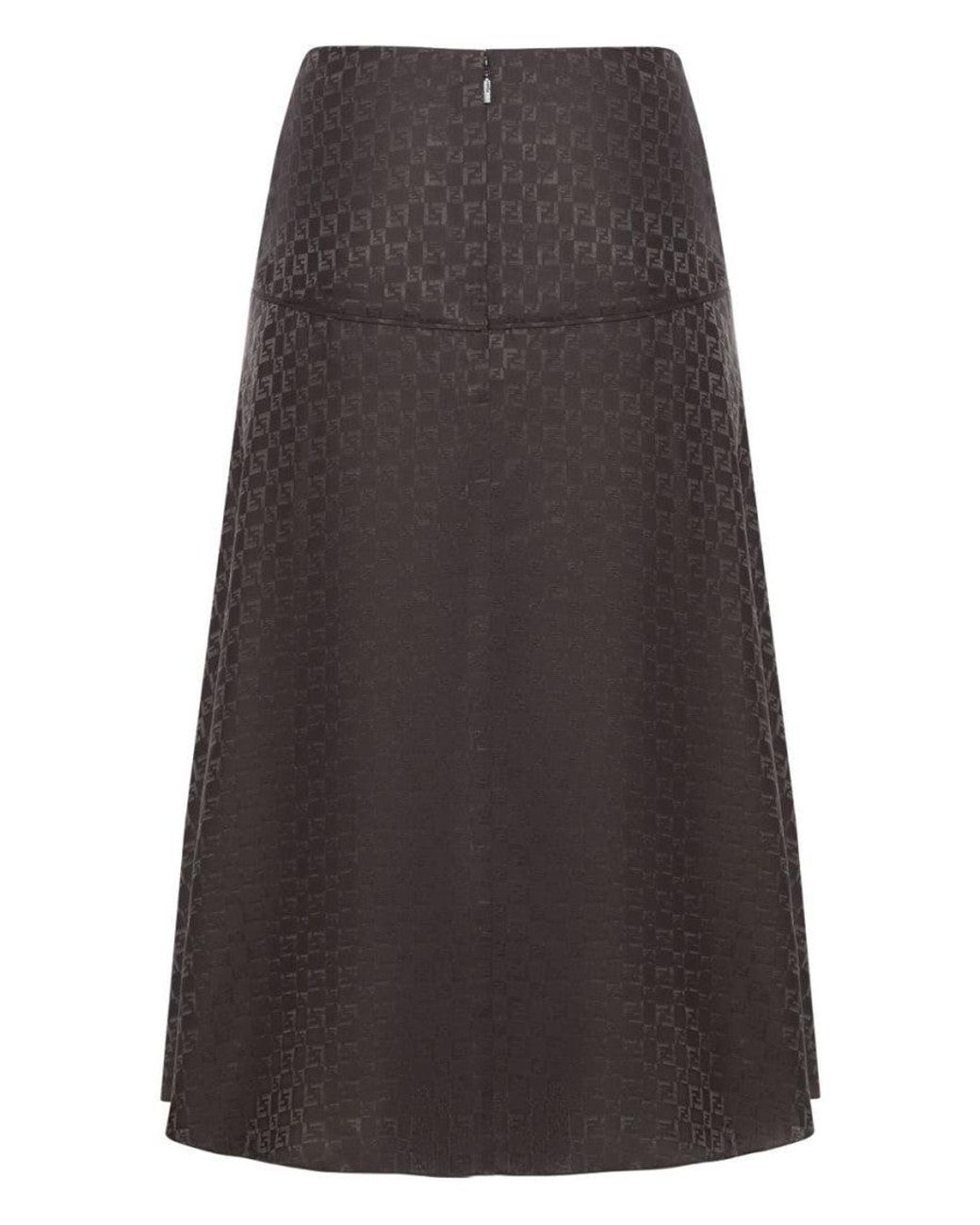 Fendi Gray Jacquard Ff Silk Skirt