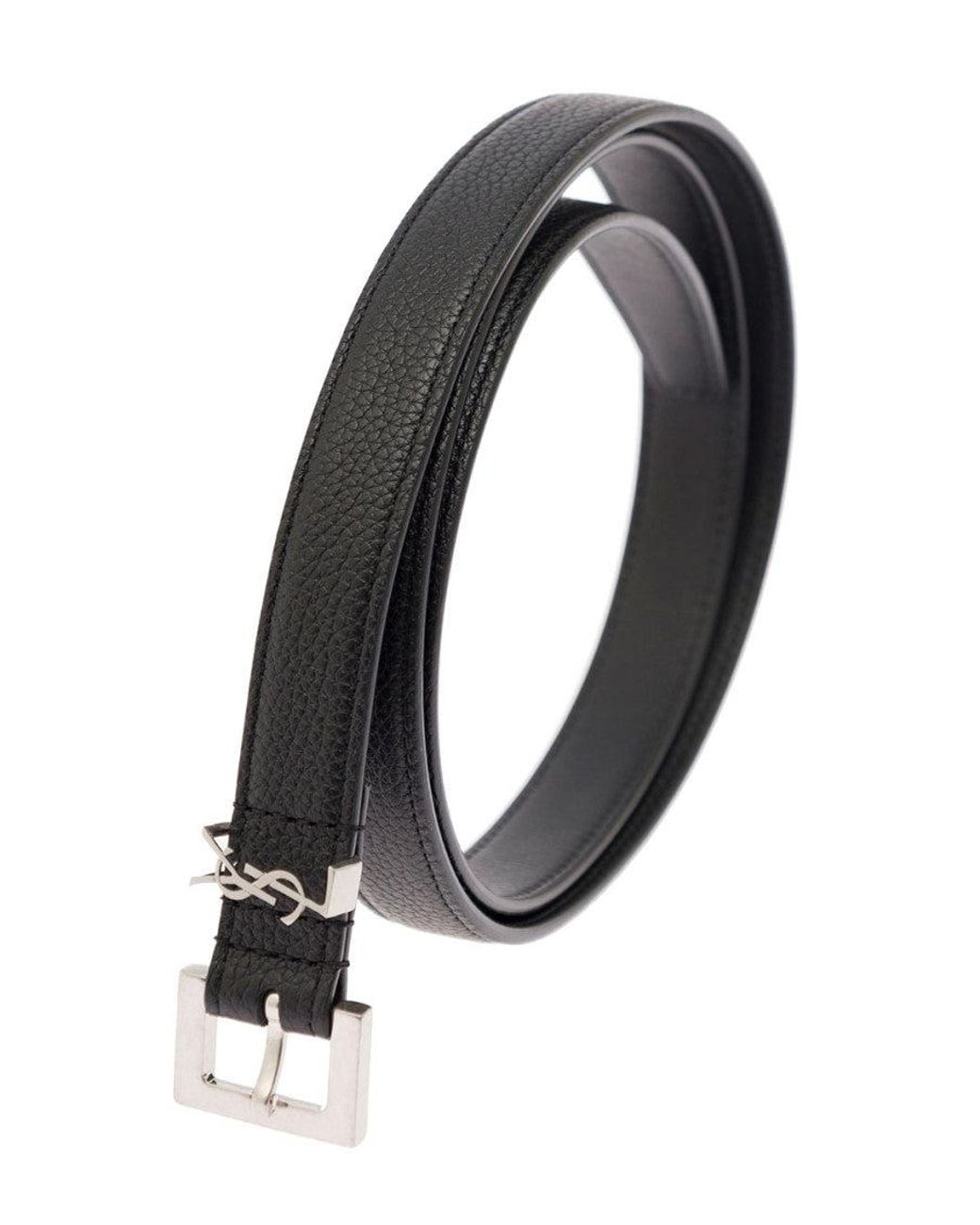 Saint Laurent White Logo Buckle Belt for men