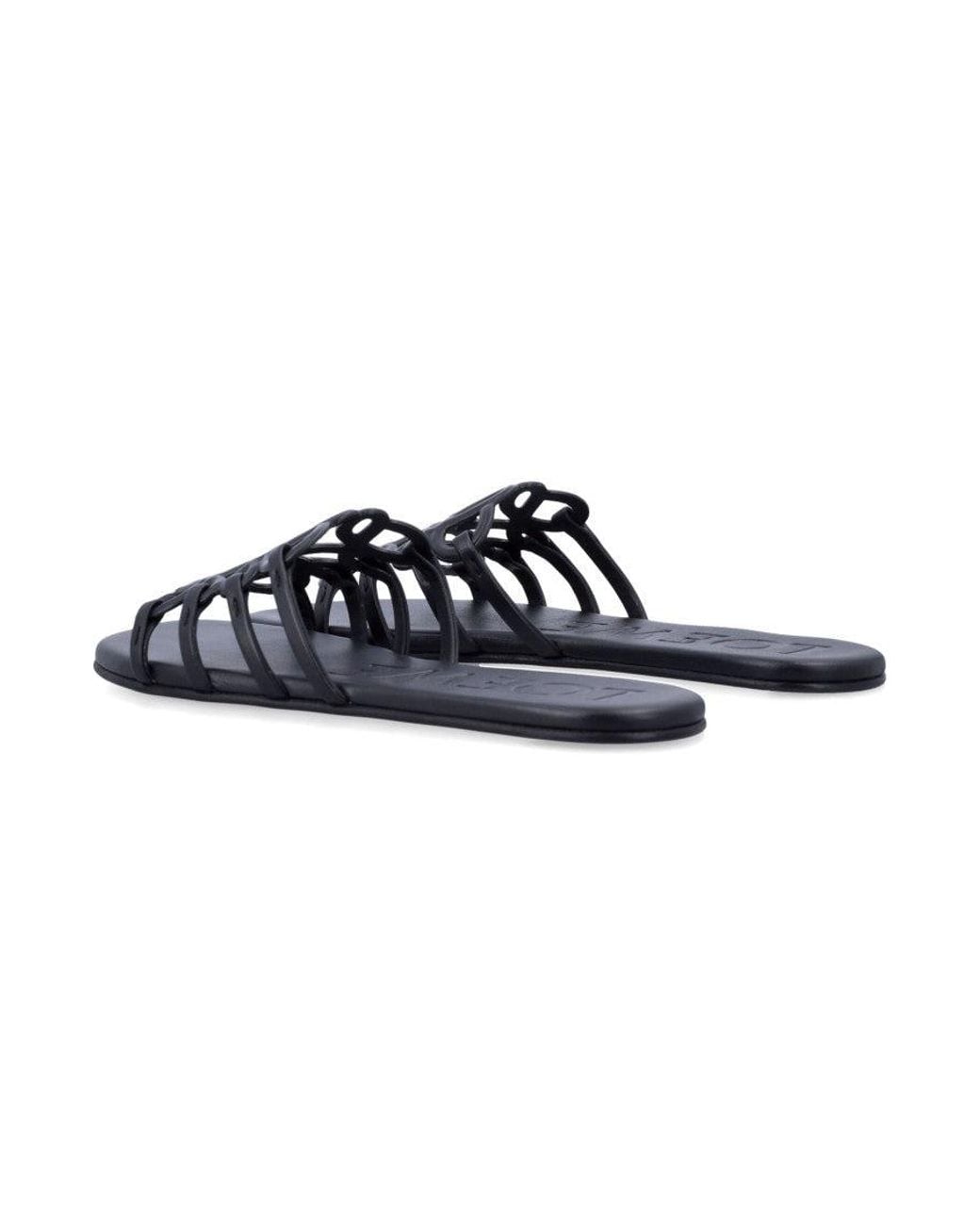 Loewe Blue Cut-Out Anagram Leather Slides With Hand-Painted Edges And Sculptural Stitching