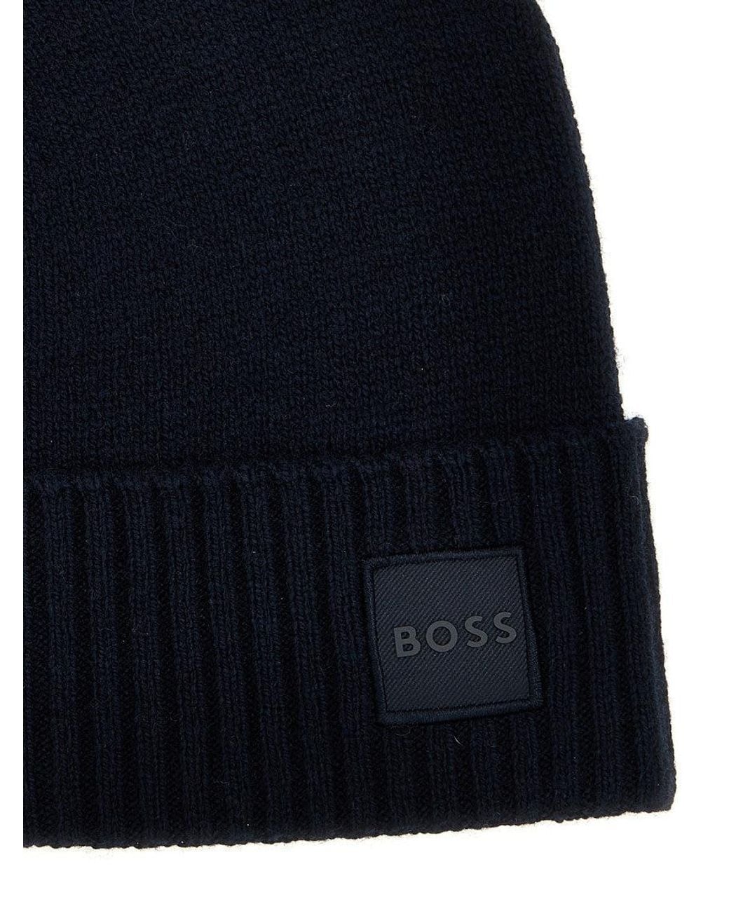 Boss Blue Logo Beanie Cap for men