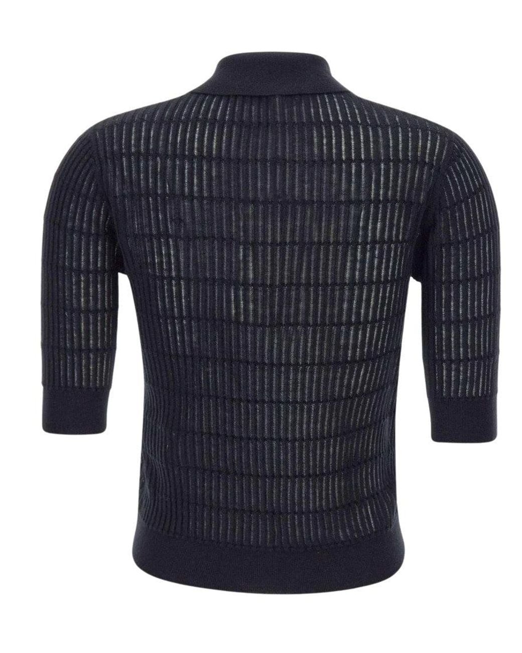 Max Mara Blue Textured Shirt Collar Polo