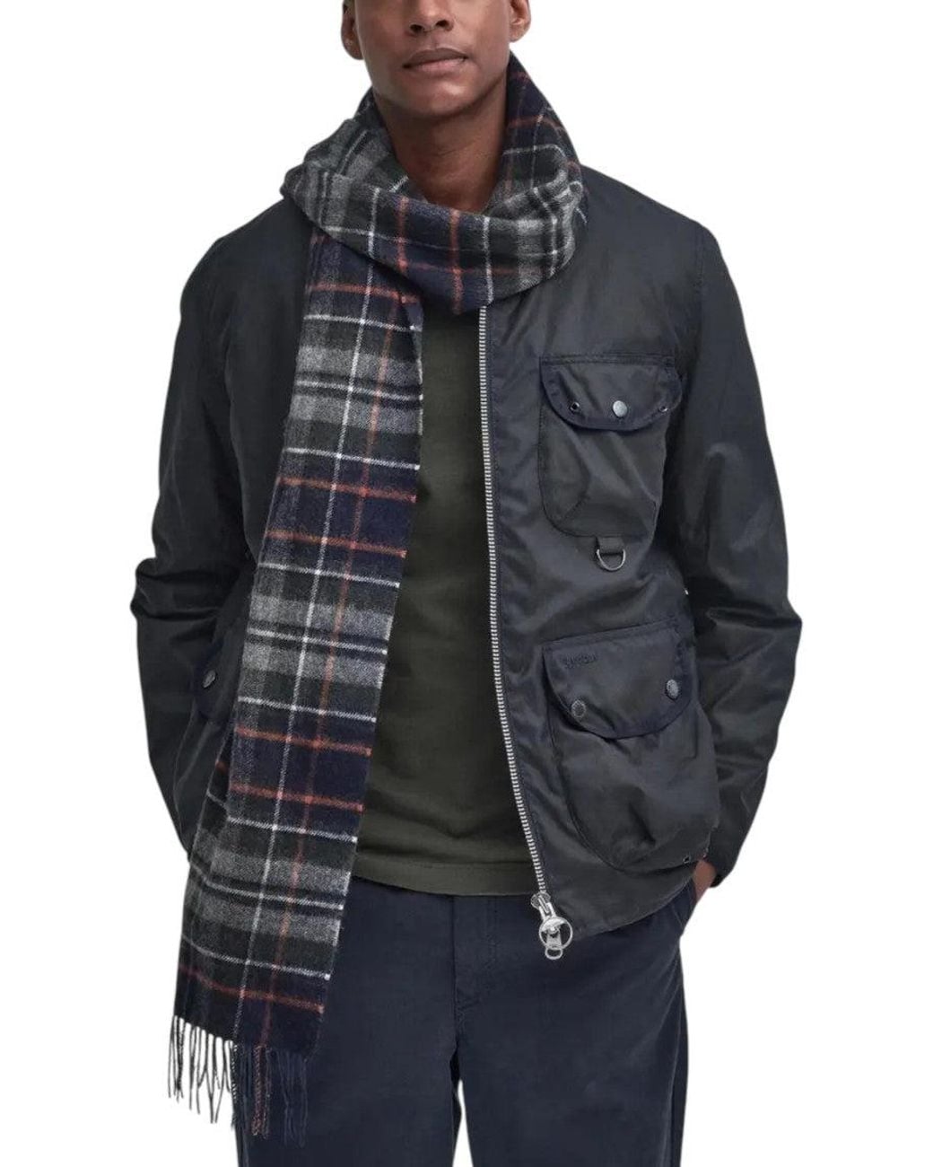 Barbour Blue Tartan Plaid Scarf for men