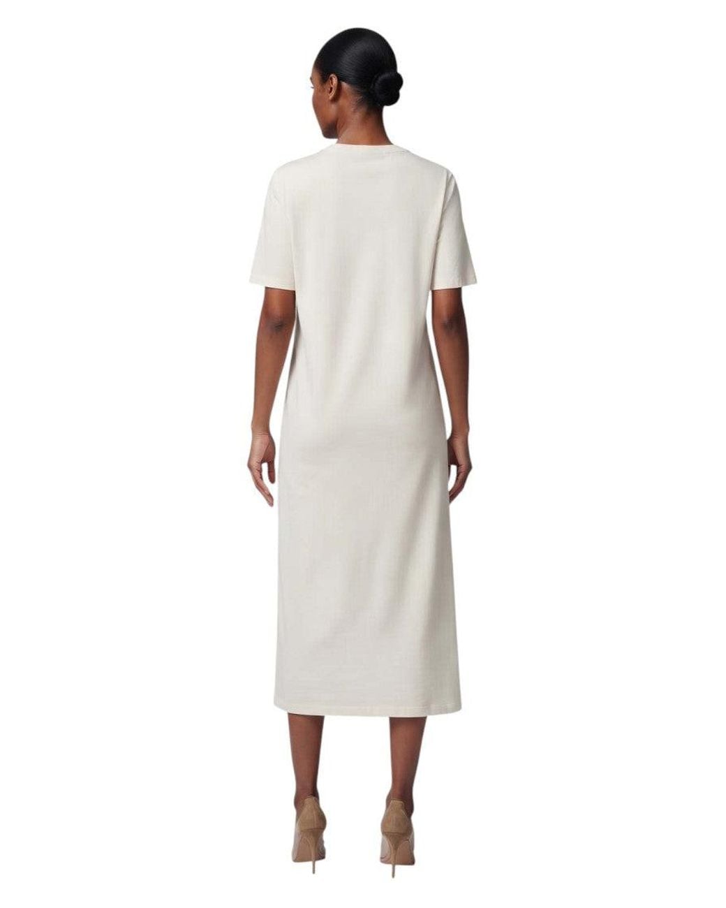 Woolrich White Solid Crew Neck Midi Dress