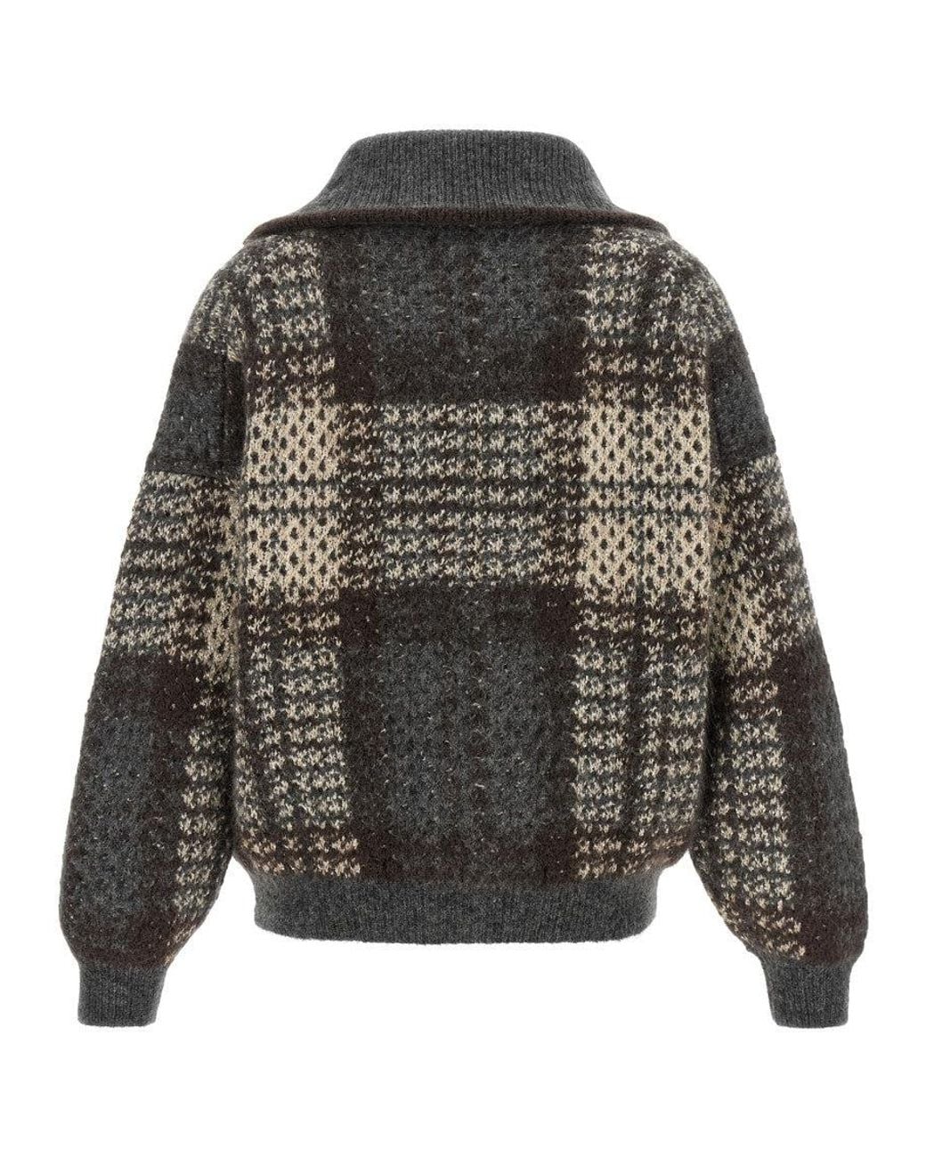 Brunello Cucinelli Gray Plaid Shirt Collar Jacket