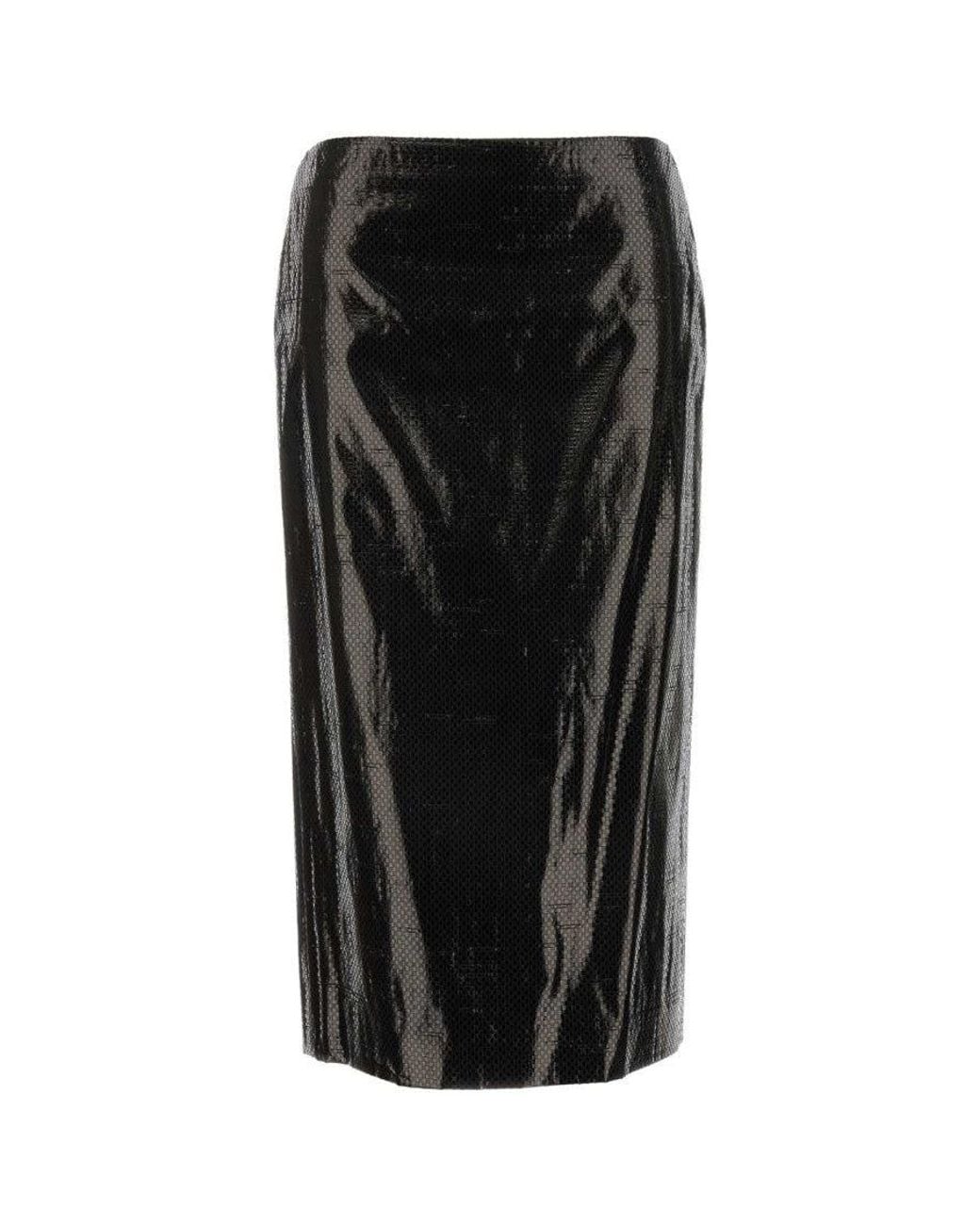 McQueen Black Tarpaulin Pencil Midi Skirt