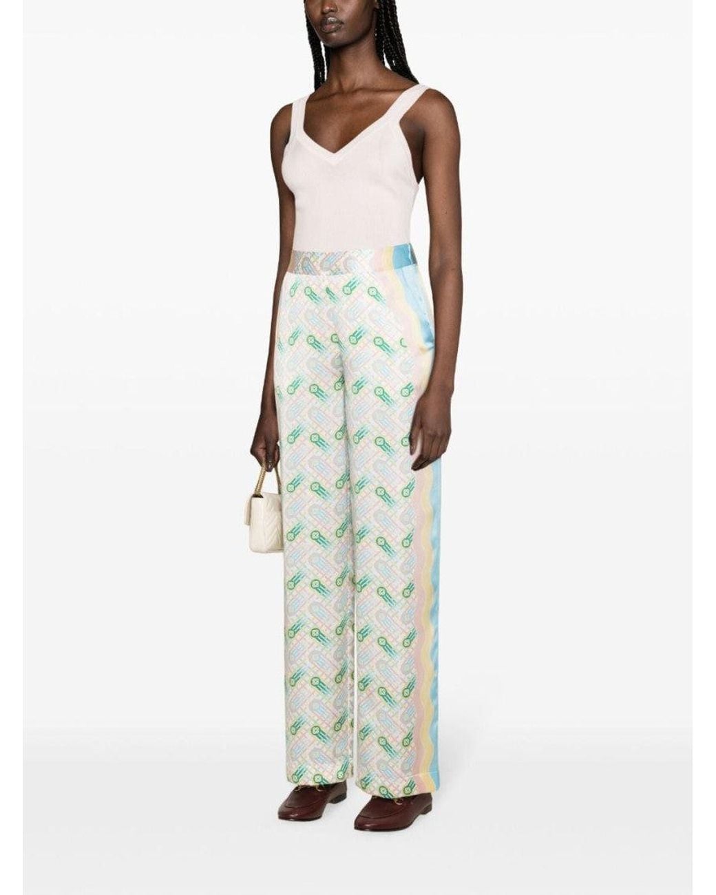 Casablanca Green Multi Color Printed Wide Leg Pant