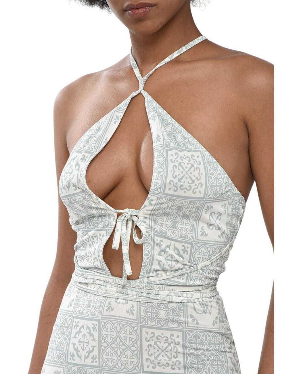 Off-White c/o Virgil Abloh White Printed Halter Neck Dress