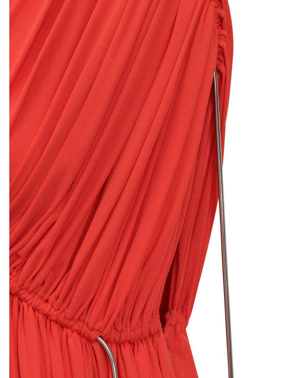 Lanvin Red Pleated V Neck Maxi Dress