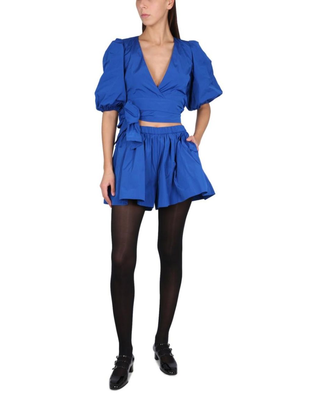 RED Valentino Blue Solid V Neck Top