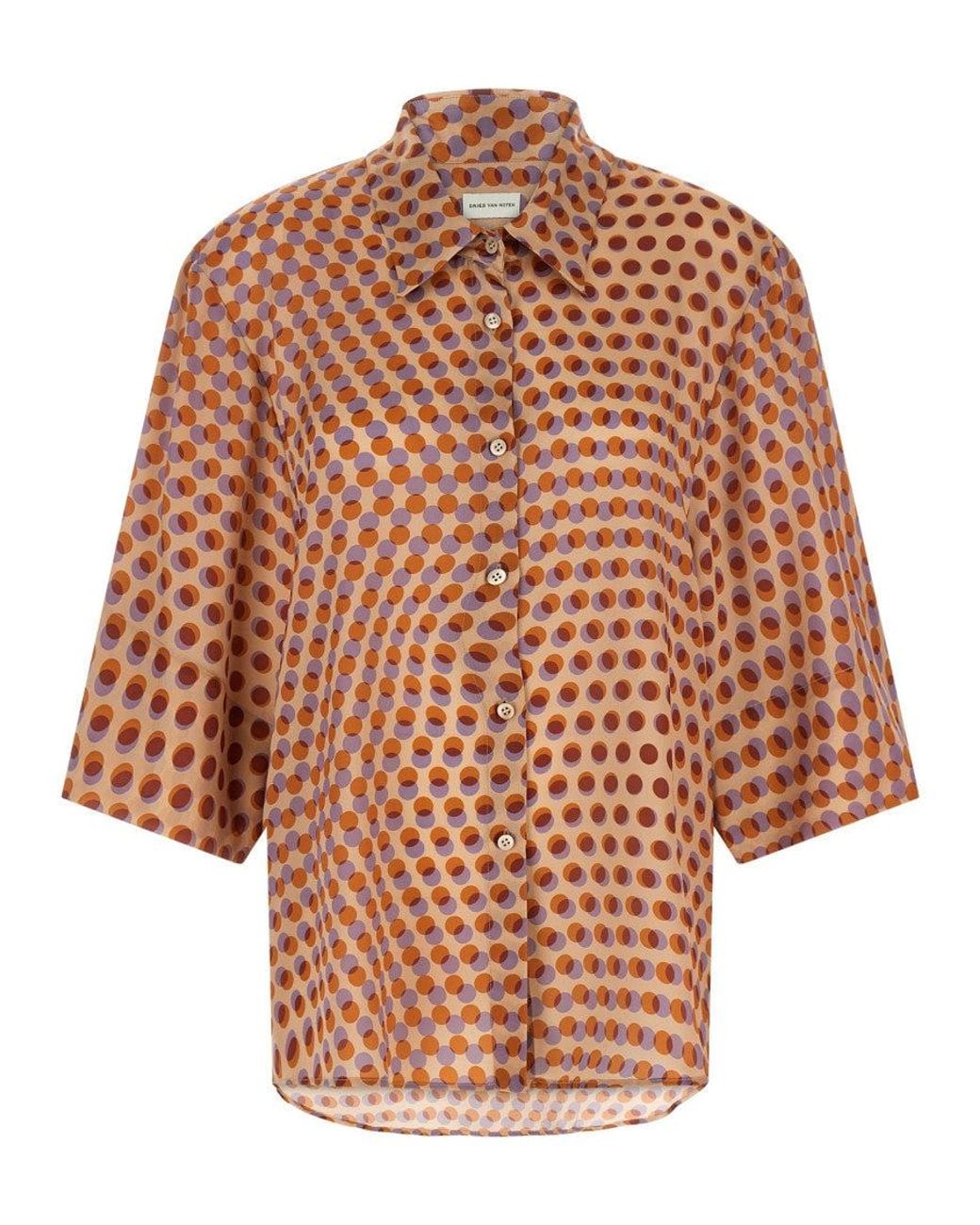 Dries Van Noten Brown Oversized Polka Dot Shirt