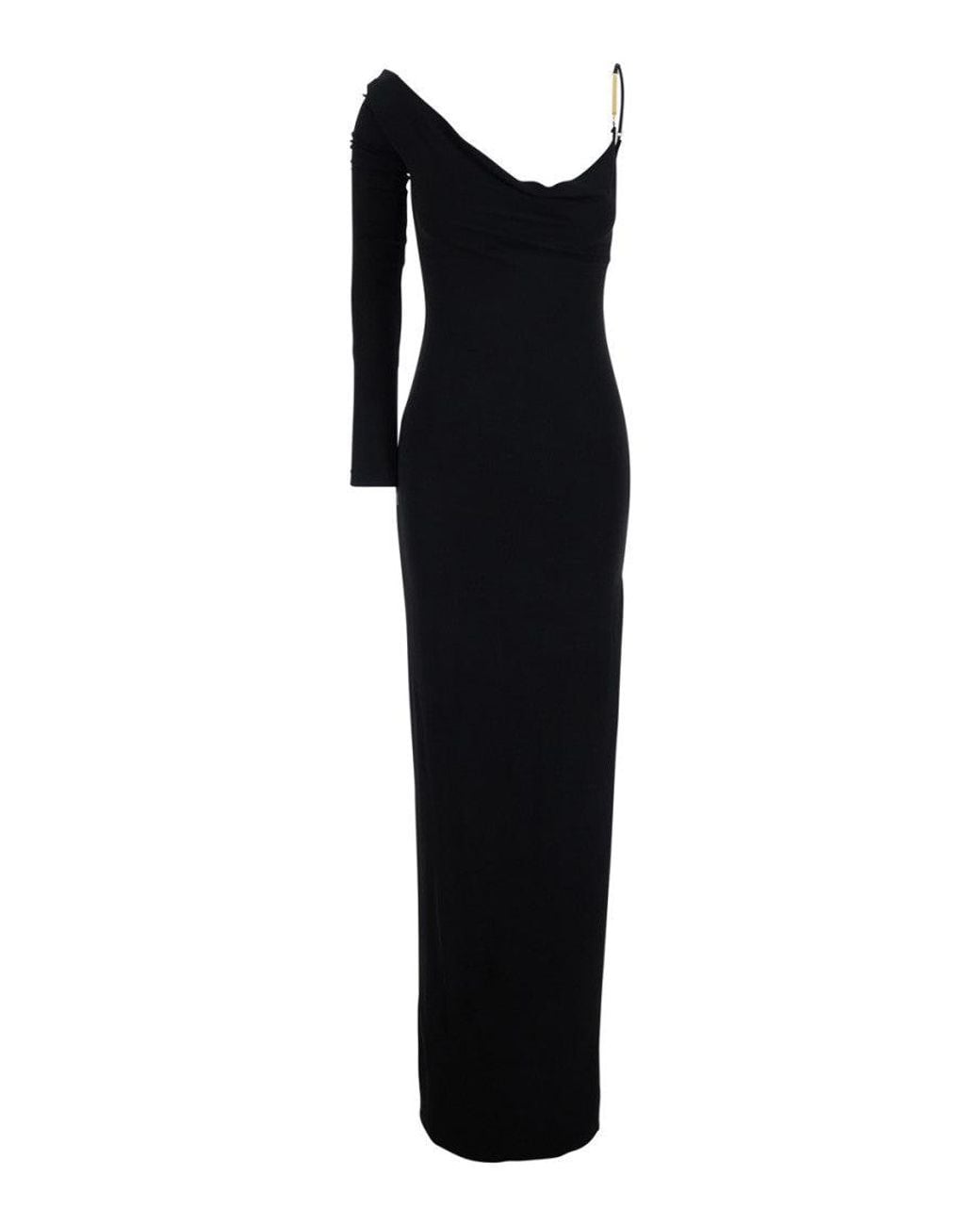 Elisabetta Franchi Black One Shoulder Maxi Dress