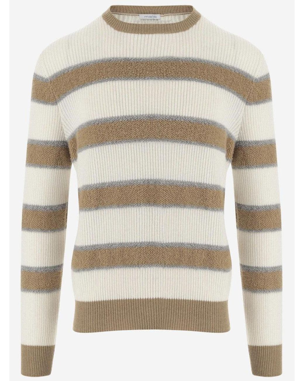 Malo Natural Multi Color Crewneck Striped Sweater for men