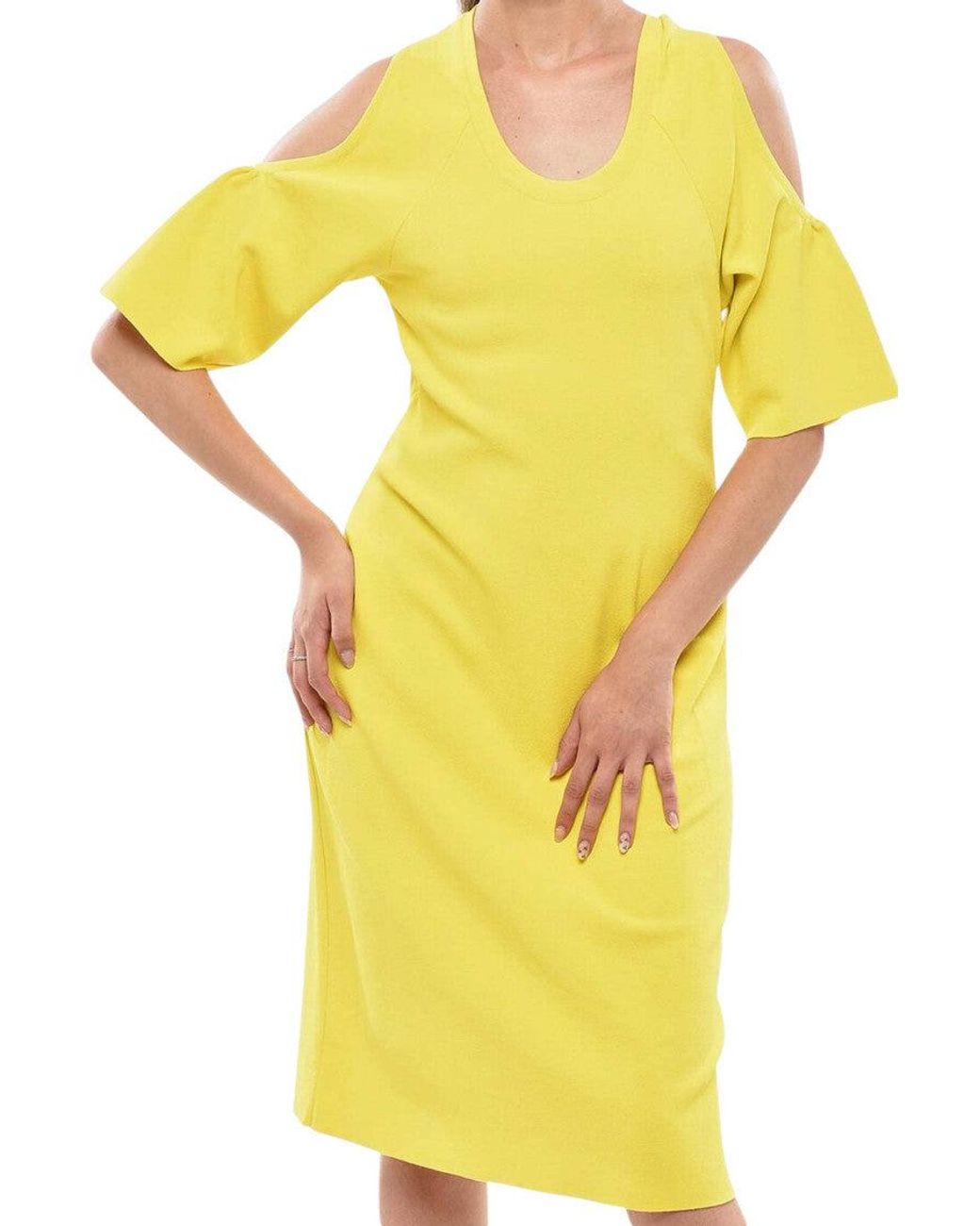 Stella McCartney Yellow Scoop Neck Knee Length Dress