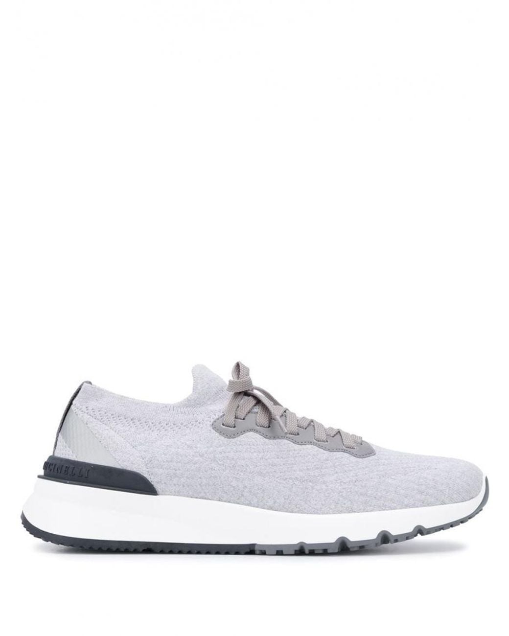 Brunello Cucinelli White Knitted Cotton Sneakers for men
