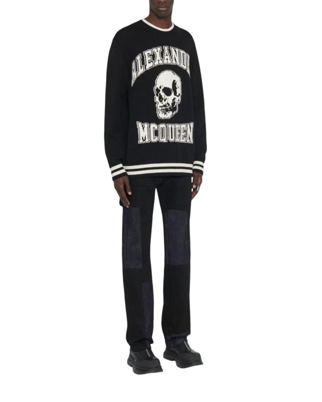 McQueen Black Crew Neck Sweater for men