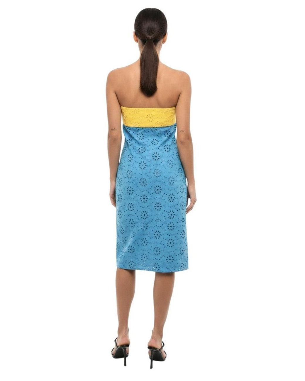 DSquared² Blue Color Block Strapless Midi Dress