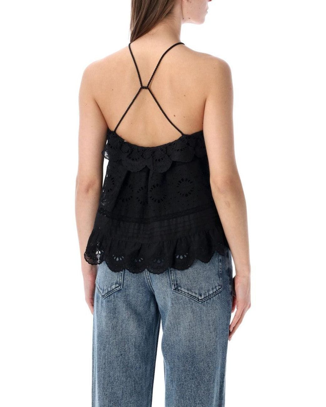 Isabel Marant Black Embroidered Halter Neck Top