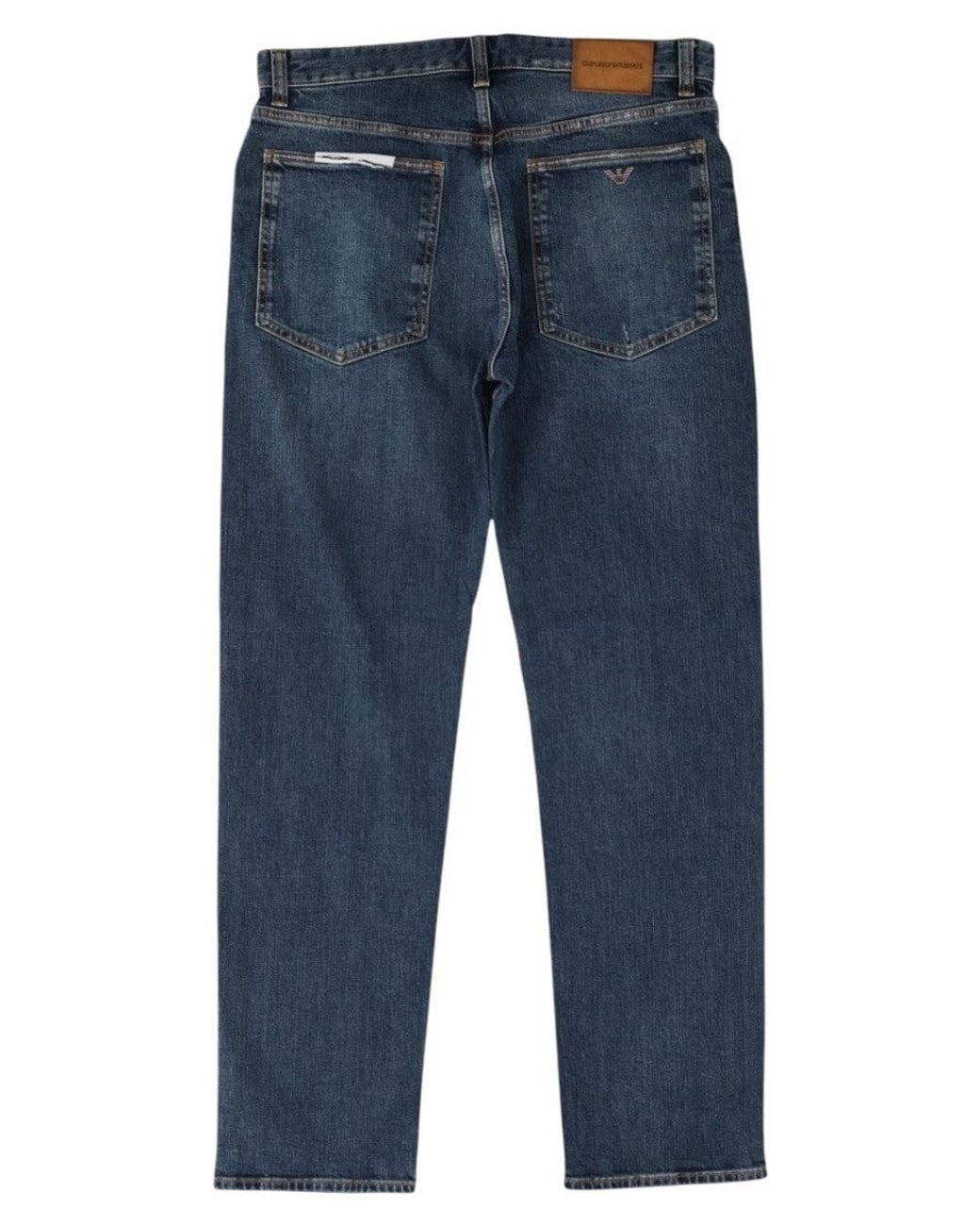 Emporio Armani Blue Classic Denim Jeans With Subtle Faded Wash for men