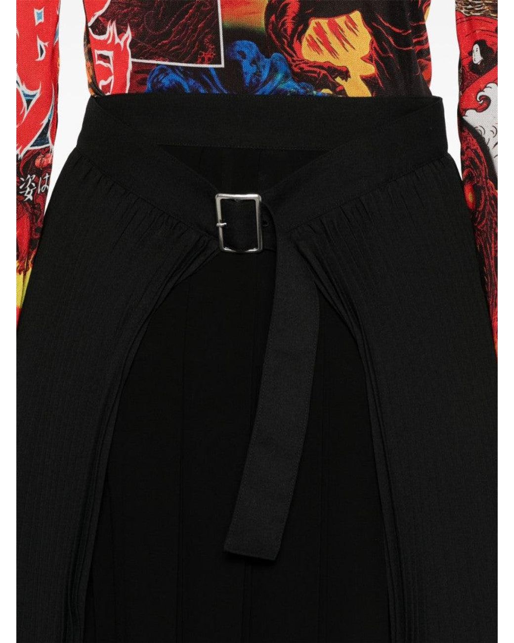 Junya Watanabe Black Pleated Midi Skirt