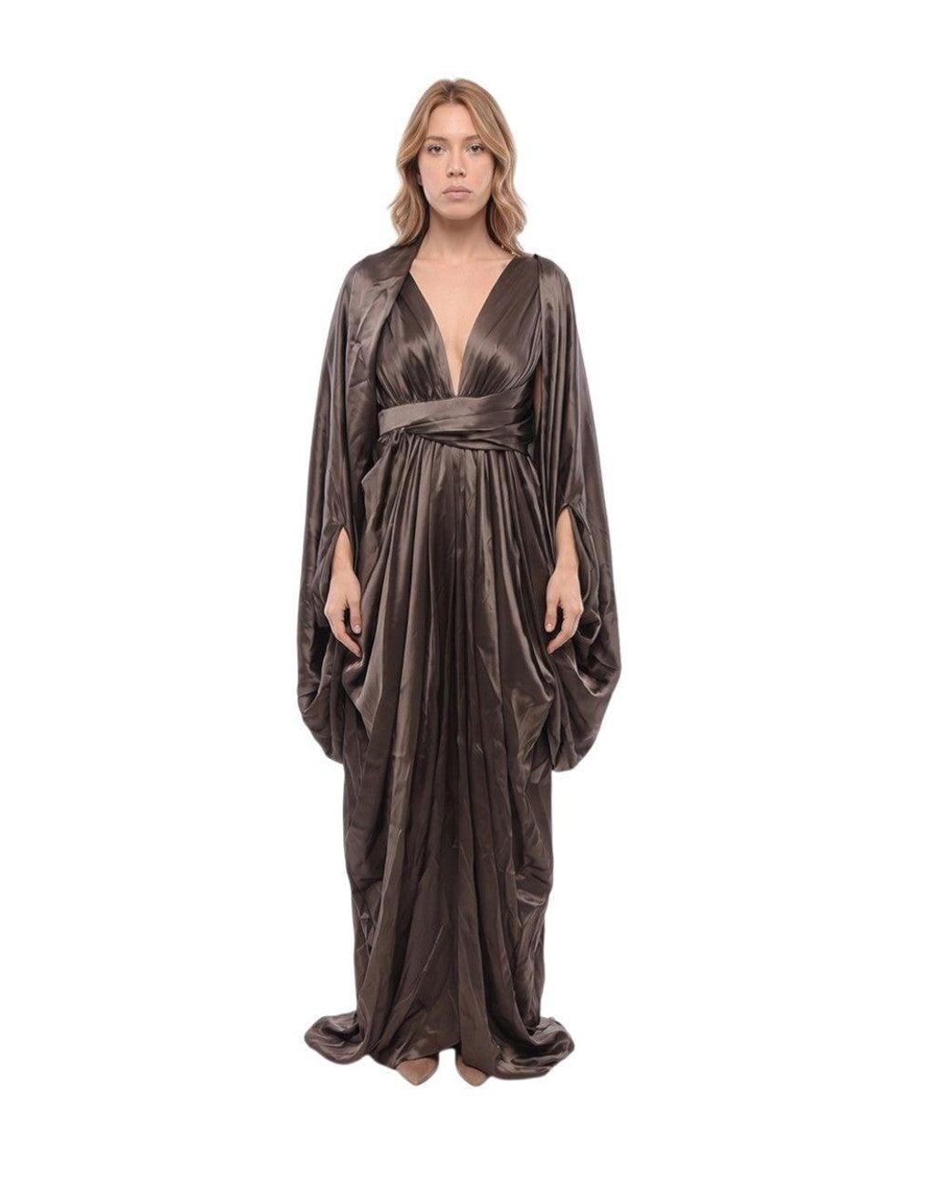 Balmain Brown V Neck Maxi Dress