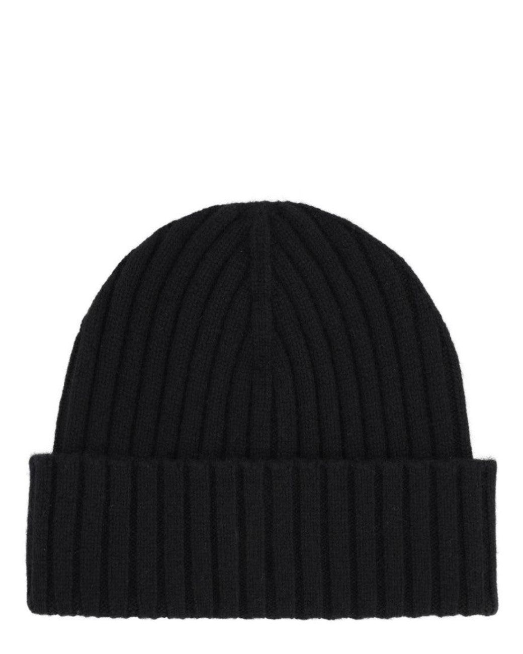 Sporty & Rich Black Logo Knitted Beanie for men