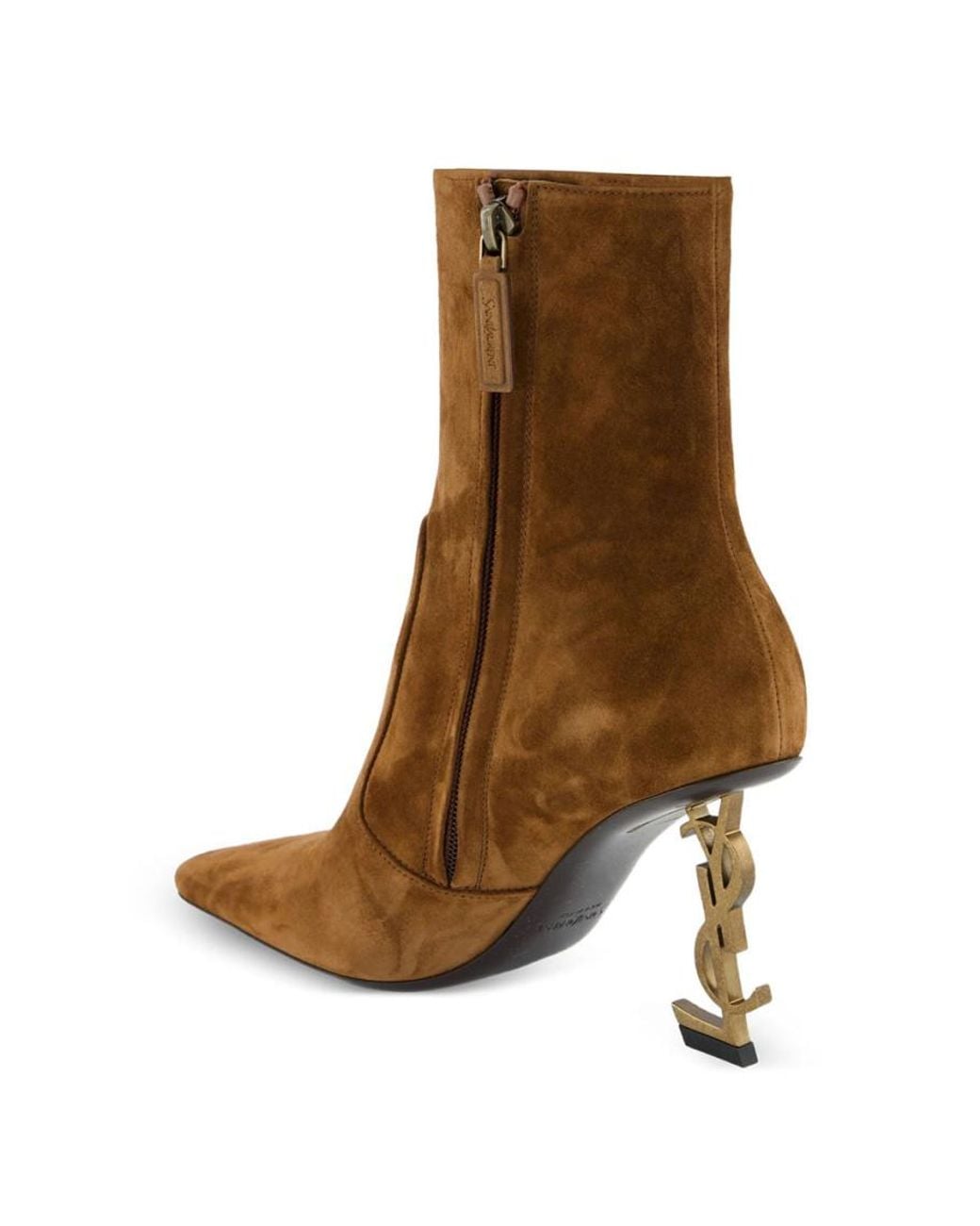 Saint Laurent Brown Suede Cassandre Boots
