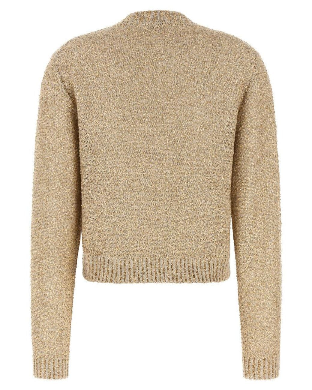 Brunello Cucinelli Natural Embellished Crew Neck Sweater