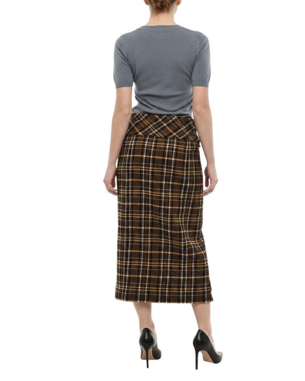 DSquared² Brown Plaid Midi Skirt