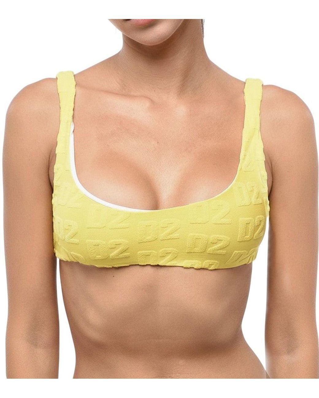 DSquared² Yellow Logo Bikini Top Swimwear
