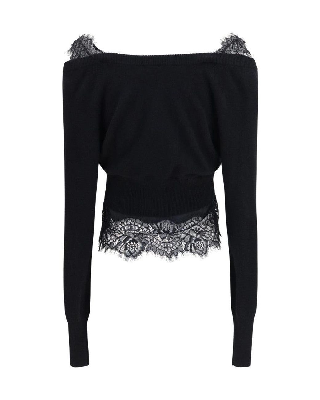 Ermanno Scervino Black Lace V Neck Sweater