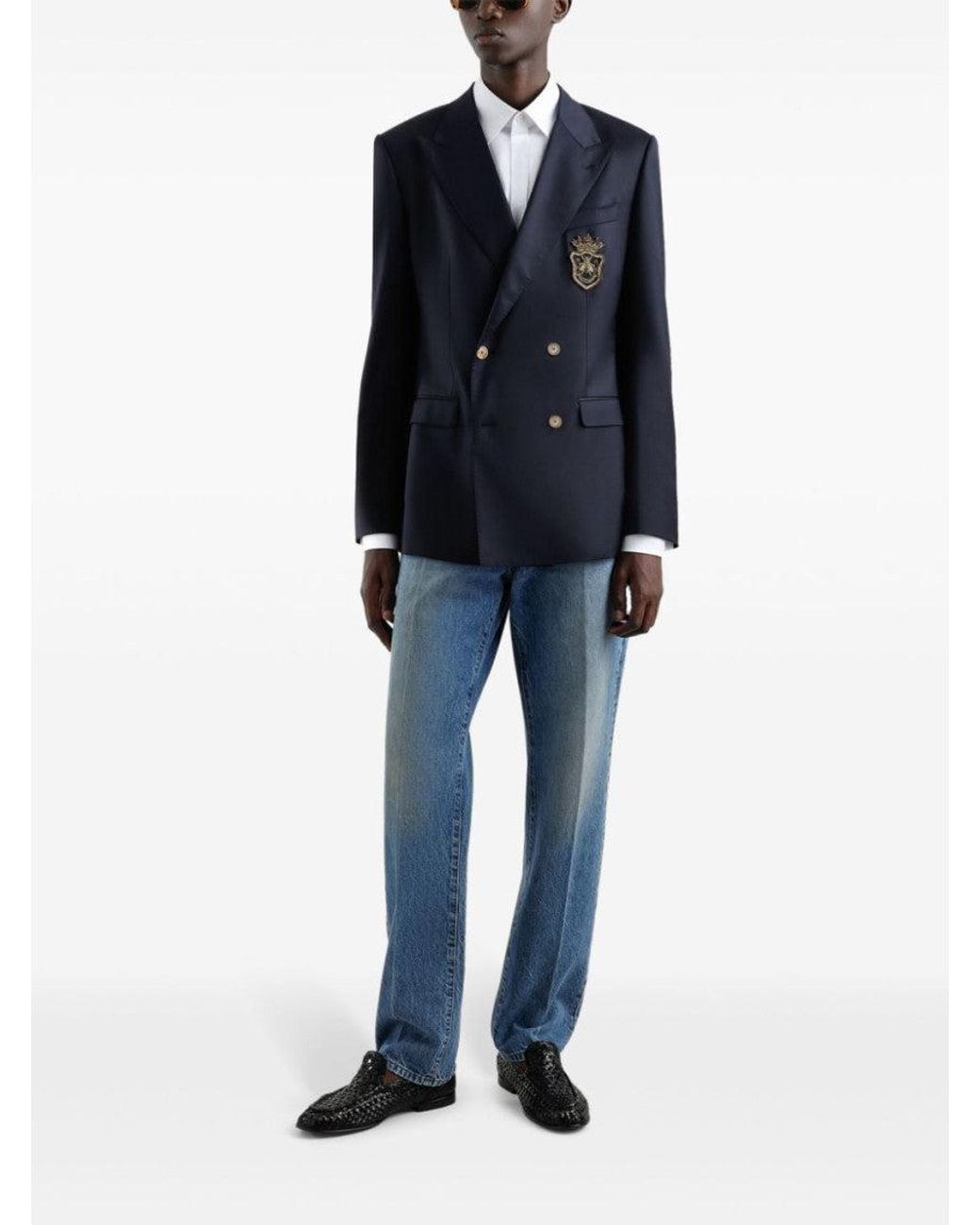 Dolce & Gabbana Blue Logo Application Blazer for men