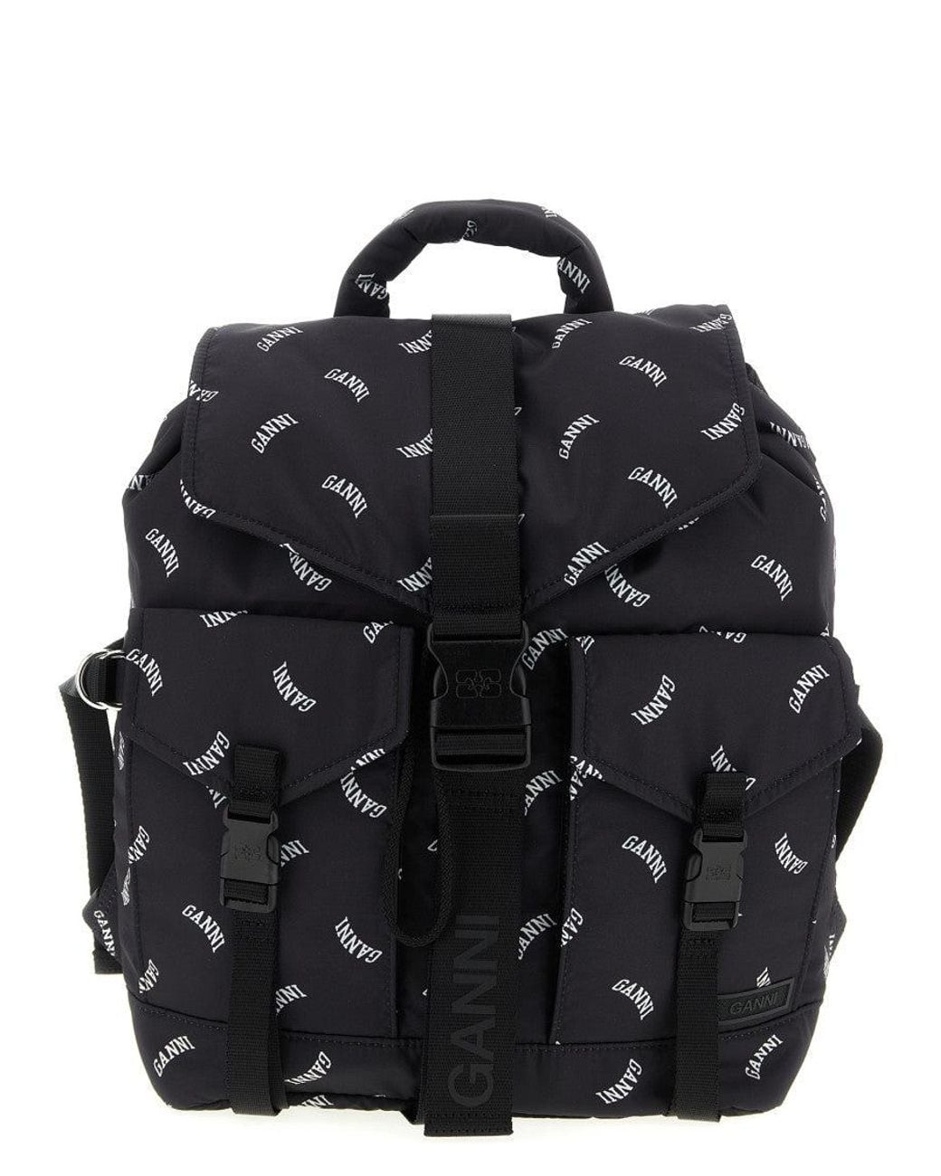 Ganni Black Logo-Print Technical Nylon Backpack