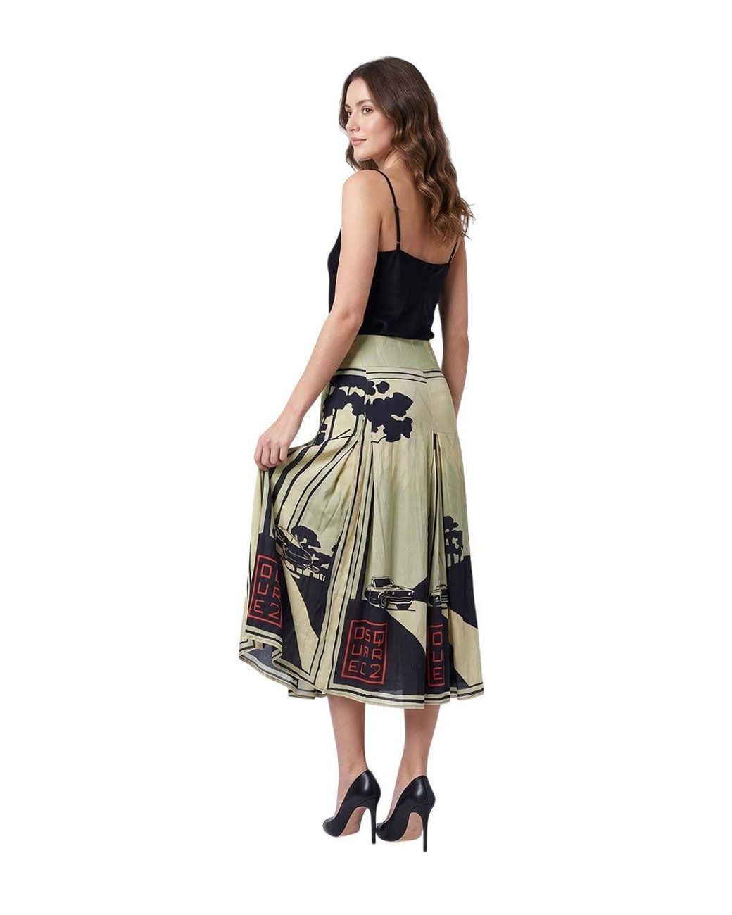DSquared² Green Printed Midi Skirt
