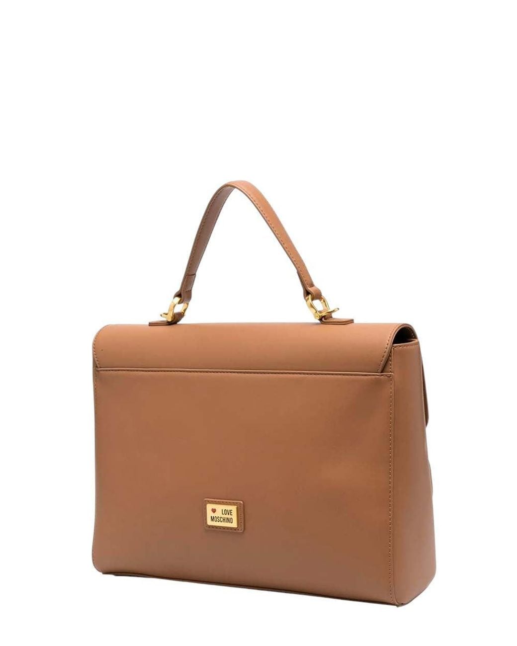 Love Moschino Brown Heart Clamp Medium Satchel