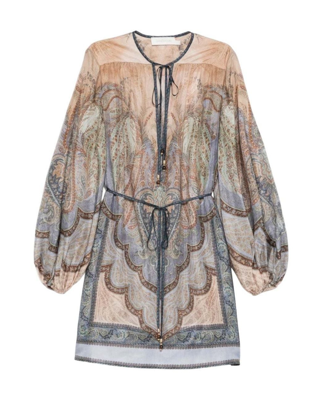 Zimmermann Gray Multicolour Tie Neck Mini Dress