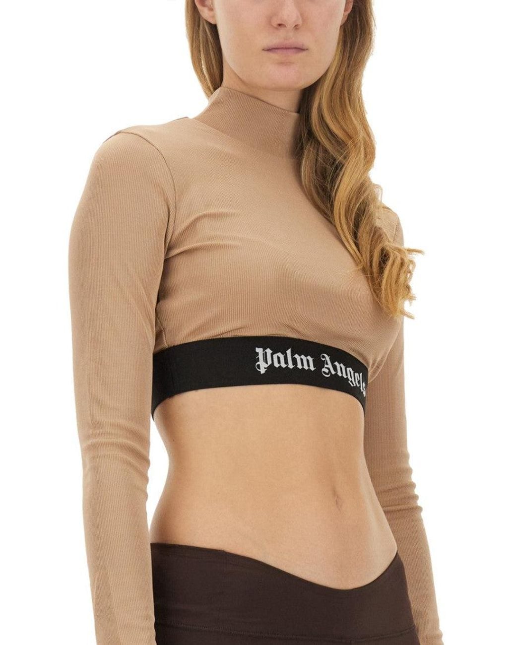 Palm Angels Black Logo Mock Collar T-Shirt
