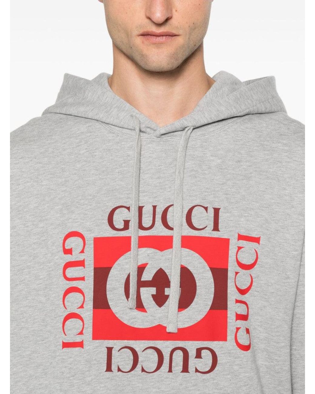 Gucci Gray Logo Cotton Hoodie for men