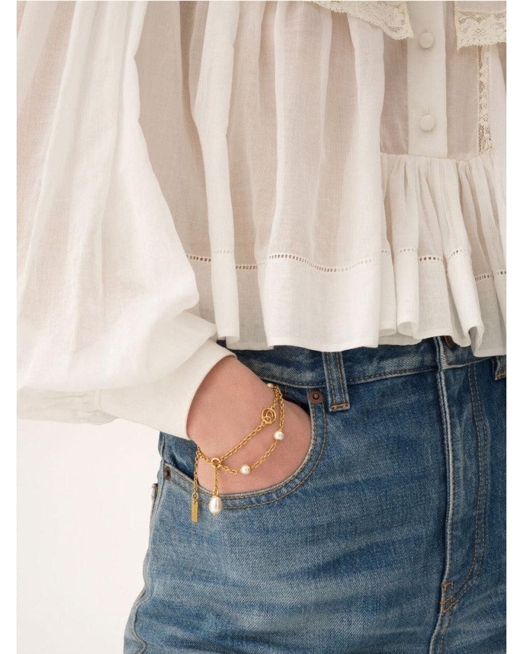 Chloé Metallic Golden Classic Pearl Bracelet