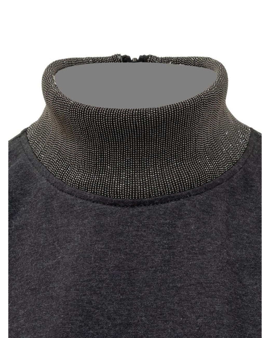 Brunello Cucinelli Black Embellished Mock Collar Midi Dress