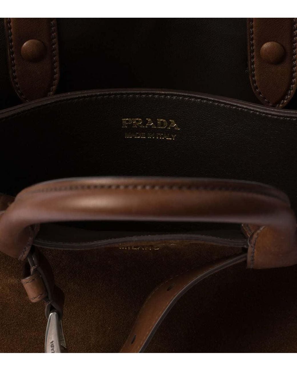 Prada Brown Buckle Belt Suede Medium Satchel Bag